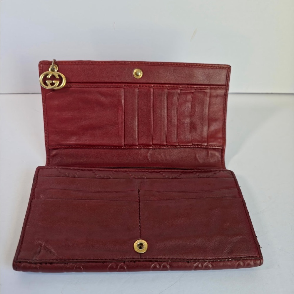 Pre-Owned GUCCI GG Shima Line Wallet Flap Long Leather in Red - Picture 2 of 6